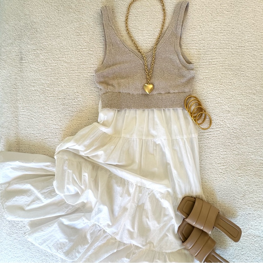 En Saison Cece Mixed Media Midi Dress L - Picture 2 of 15